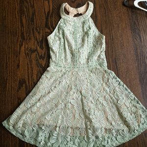 Seafoam green lace skater dress